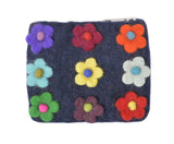 Felt Blue With Flower Attached Coin Purse.